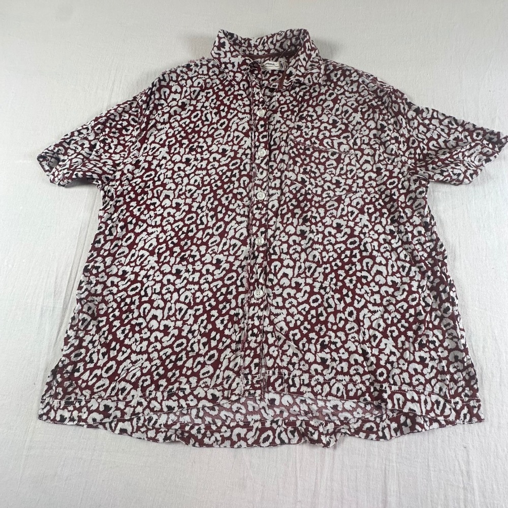 We The Free Free People Burgundy Leopard Print Button Down Shirt XS Oversized